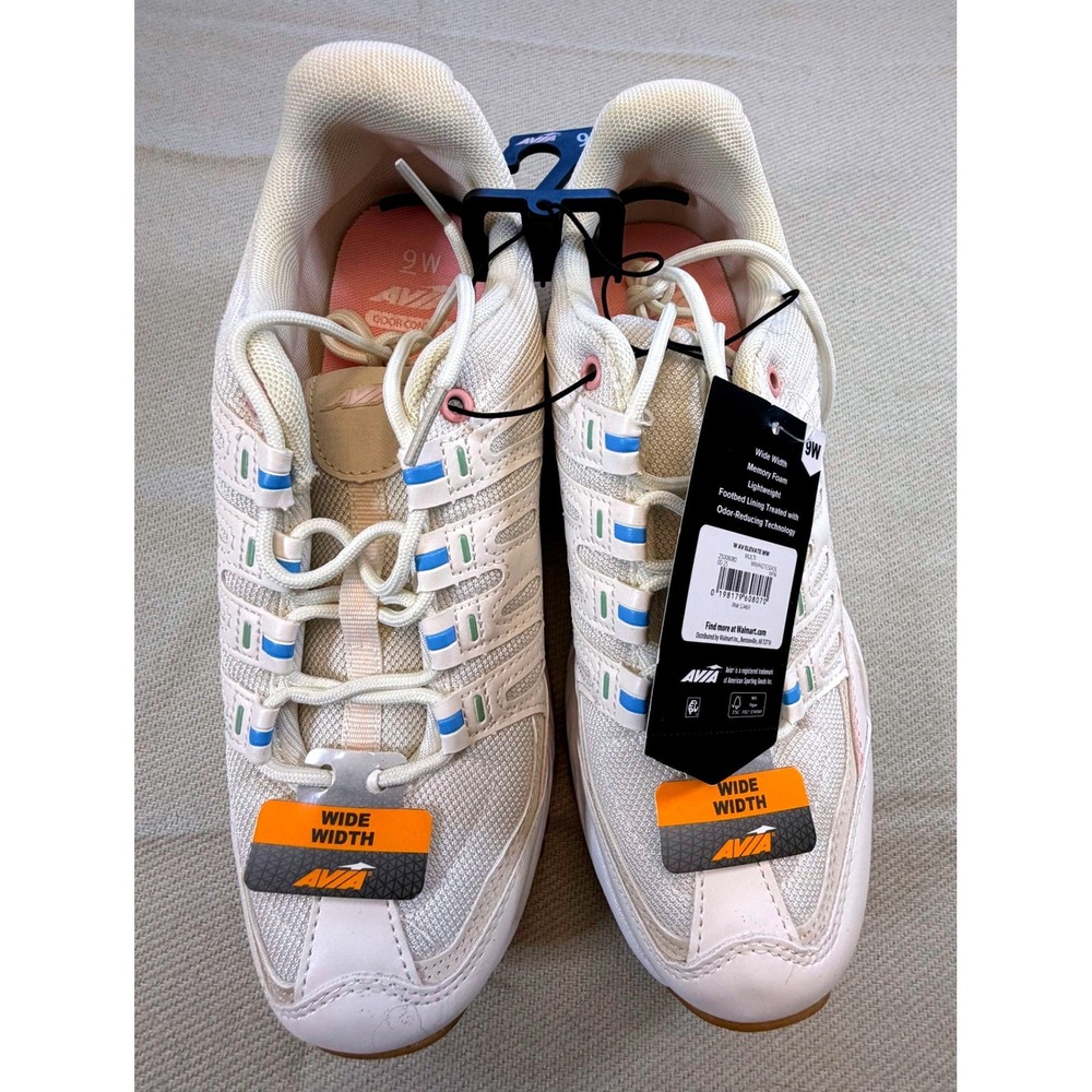 Avia Elevate Womens Walking Shoes White Pink Blue Memory Foam Wide Width Size 9W